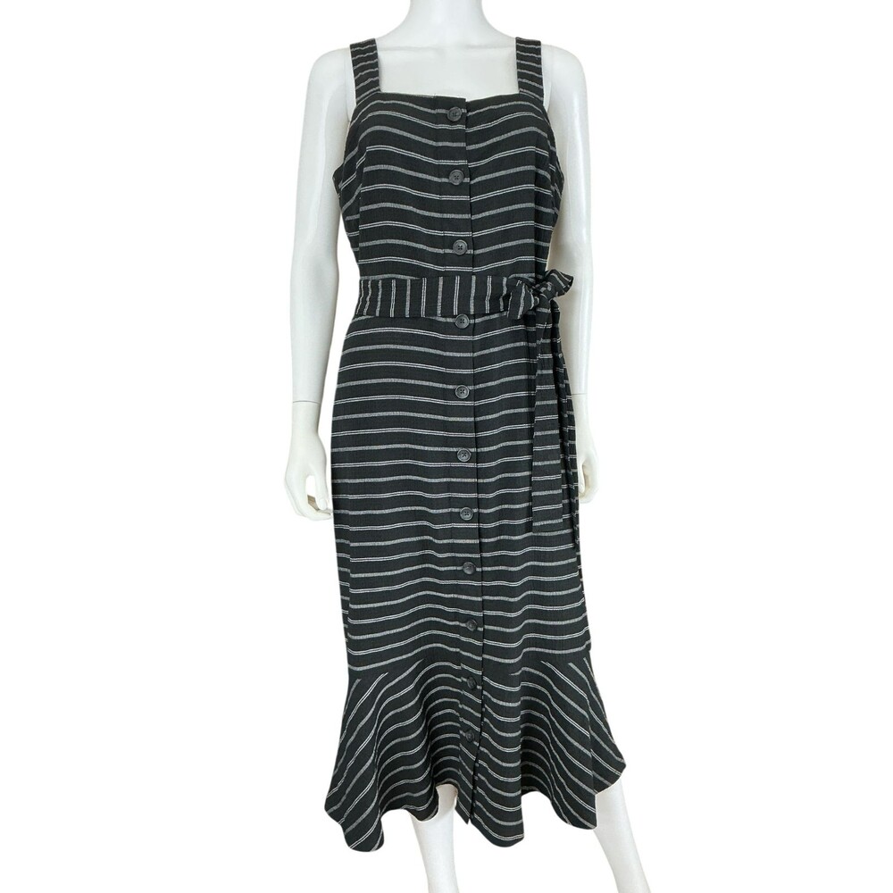 Banana Republic Striped Flounce Shirt Dress Size 8 Black Midi Belted City Casual